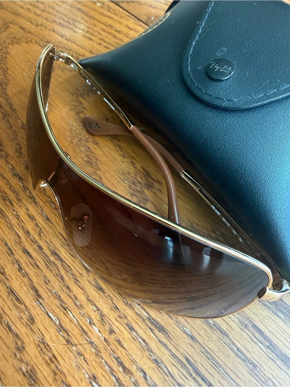Ray-Ban Gold Frame Brown Gradient Shield Sunglasses - Picture 4 of 9